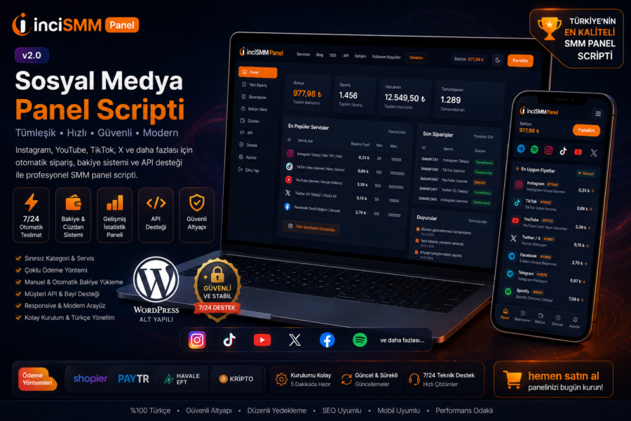 [WordPress] İnciSMM Panel v2.0 🚀 Profesyonel WordPress SMM Panel Scripti